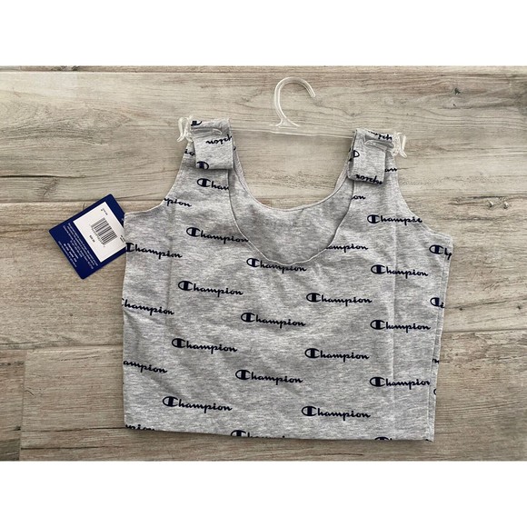 CHAMPION Grey Crop Top Sporty Logo Sz M Med New - Picture 3 of 5